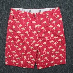 Royal & Awesome Shorts Mens 34‎ Pink Flamingos Print Golf Chino Stretch